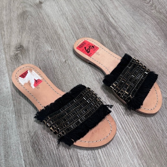 Kate Spade Solaina Fringe Slides Sandals Beaded Black 6.5 - Picture 2 of 5
